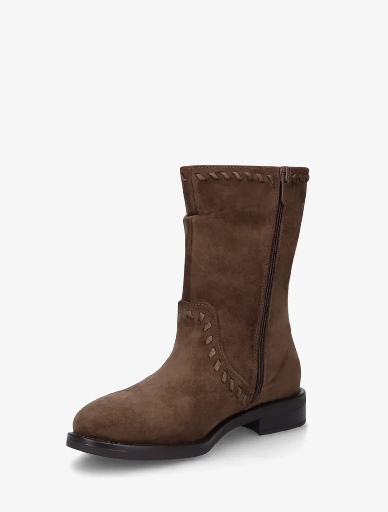 Bottines en suédine à coutures apparentes - Marron