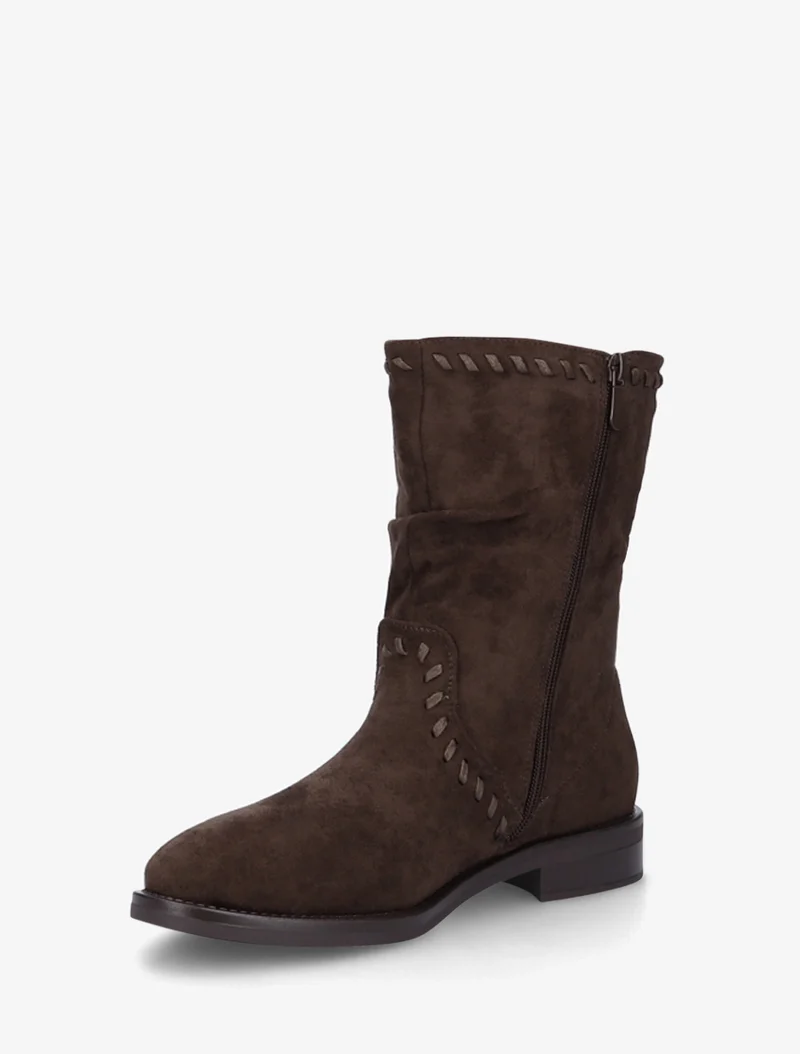Bottines en suédine à coutures apparentes - Chocolat