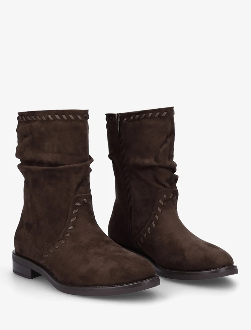 Bottines en suédine à coutures apparentes - Chocolat