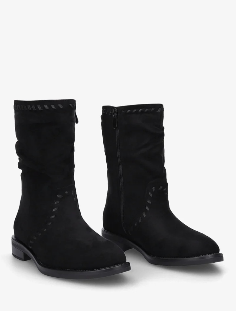 Bottines en suédine à coutures apparentes - Noir
