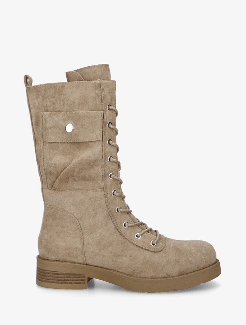 Bottines montantes à lacets et poches décoratives - Beige