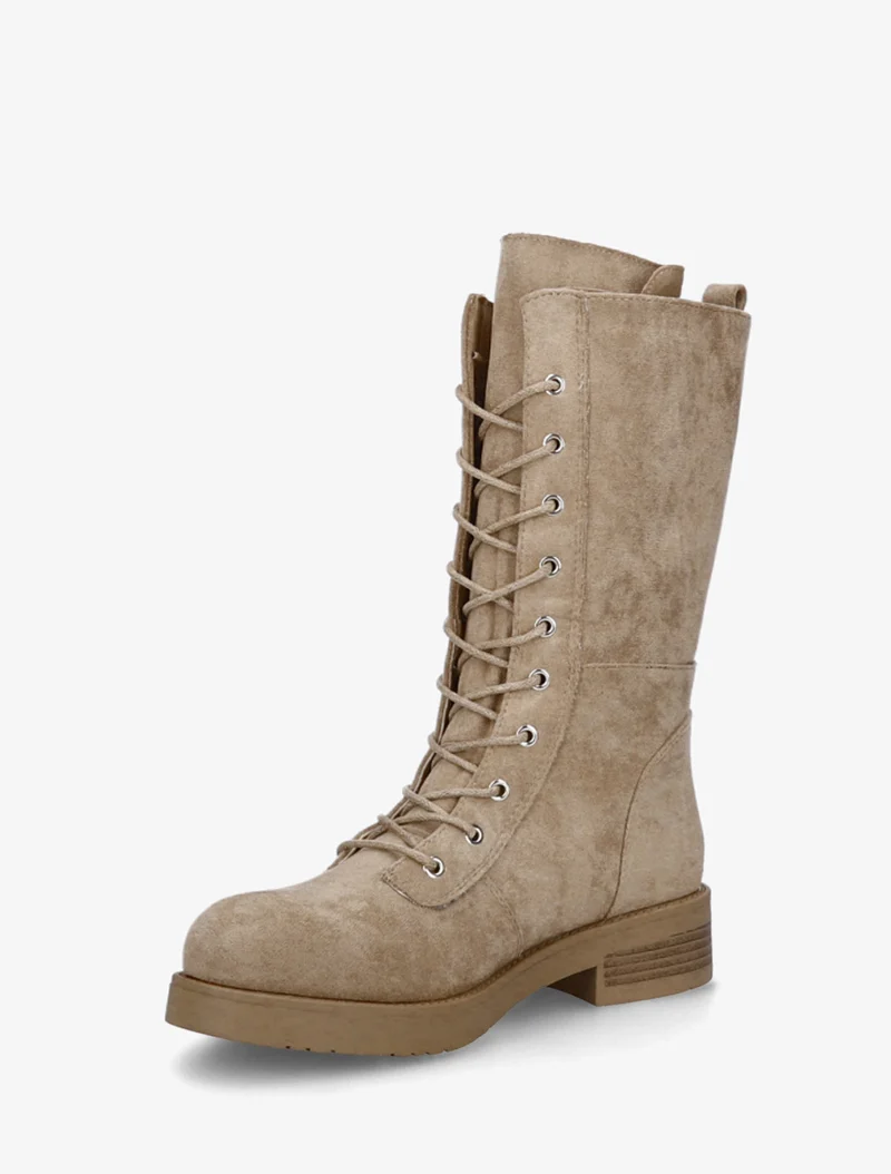Bottines montantes à lacets et poches décoratives - Beige