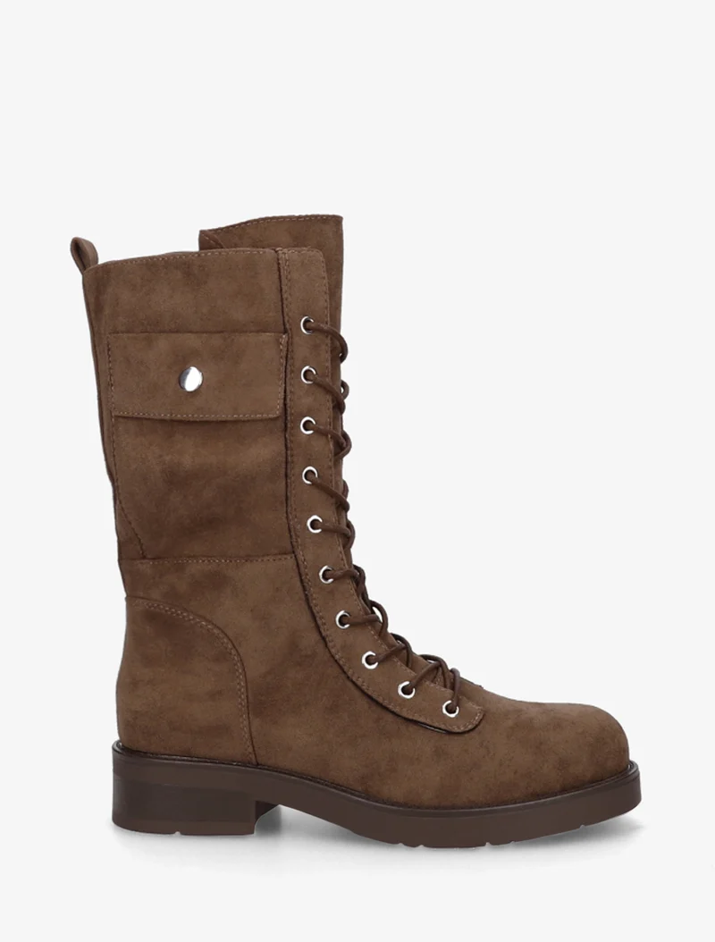 Bottines montantes à lacets et poches décoratives - Marron
