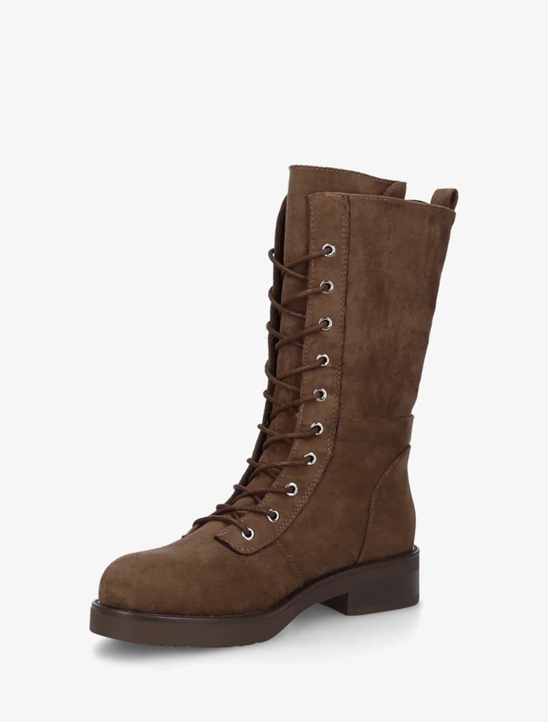 Bottines montantes à lacets et poches décoratives - Marron