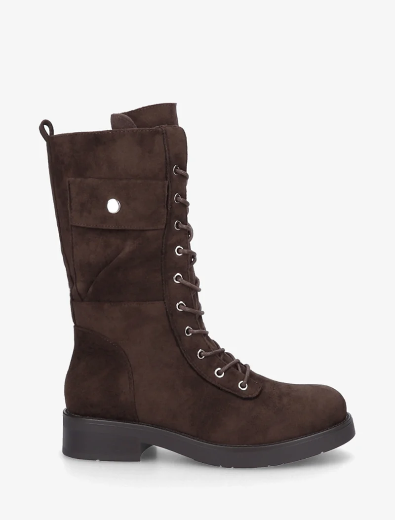 Bottines montantes à lacets et poches décoratives - Chocolat