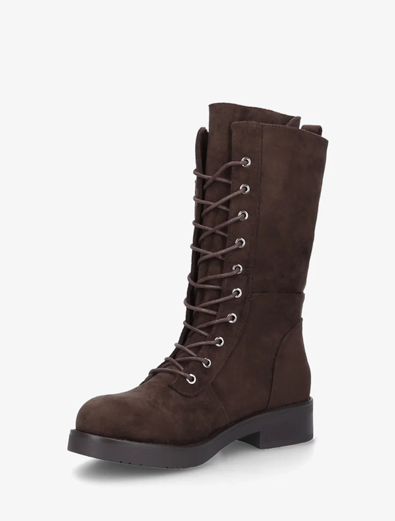Bottines montantes à lacets et poches décoratives - Chocolat