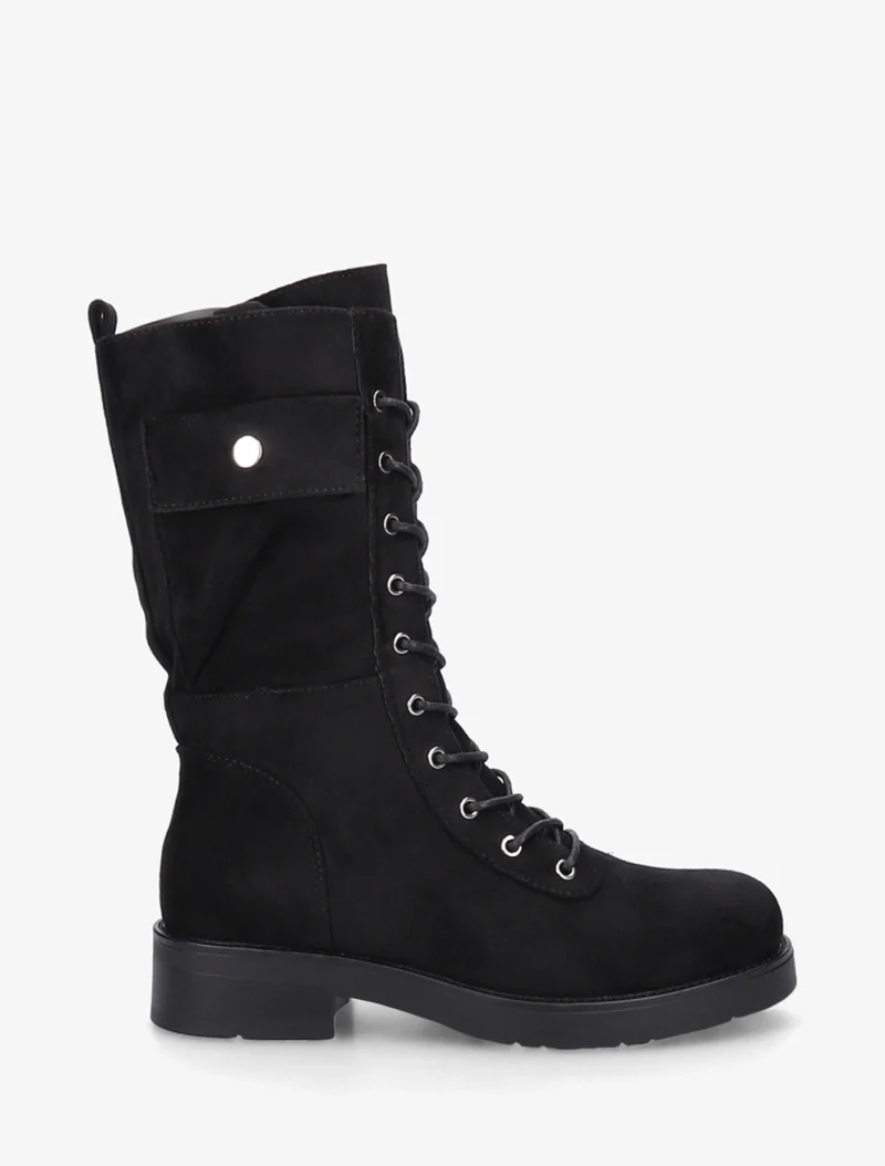 Bottines montantes à lacets et poches décoratives - Noir