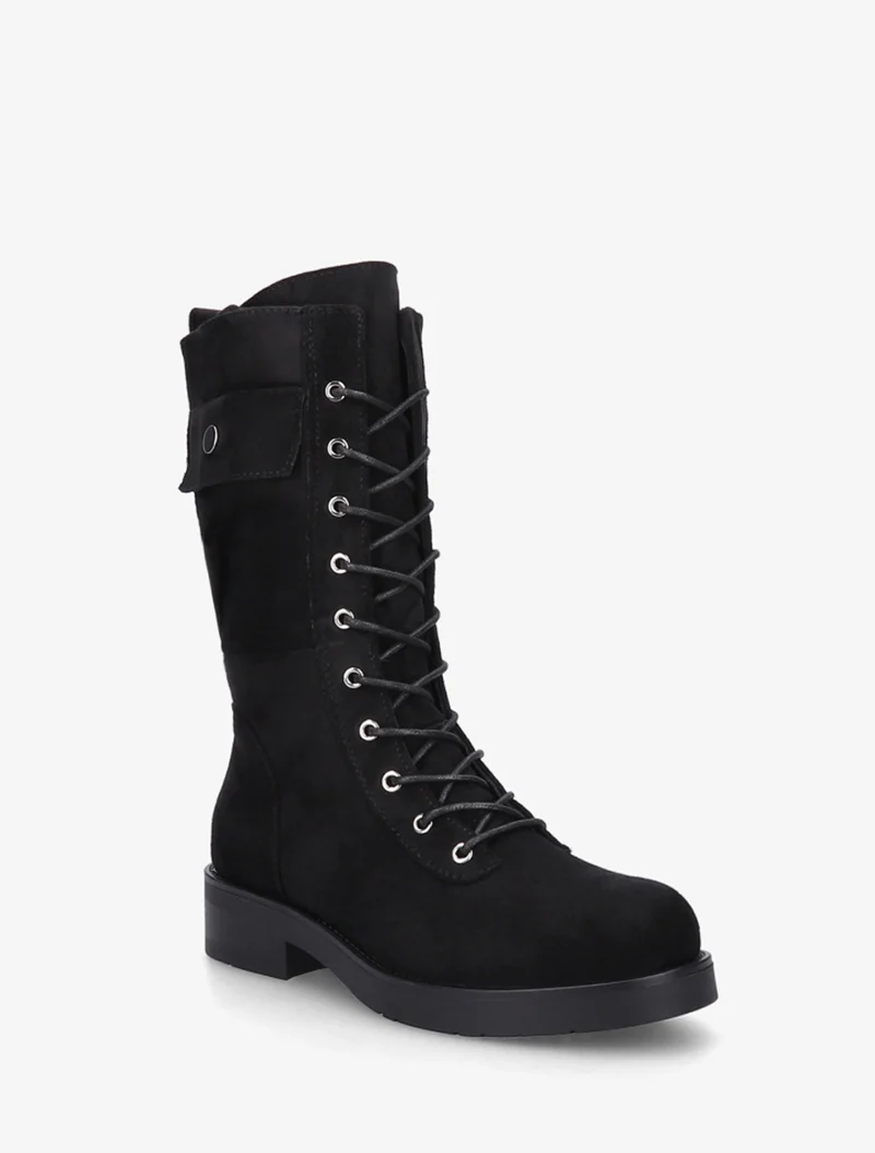 Bottines montantes à lacets et poches décoratives - Noir