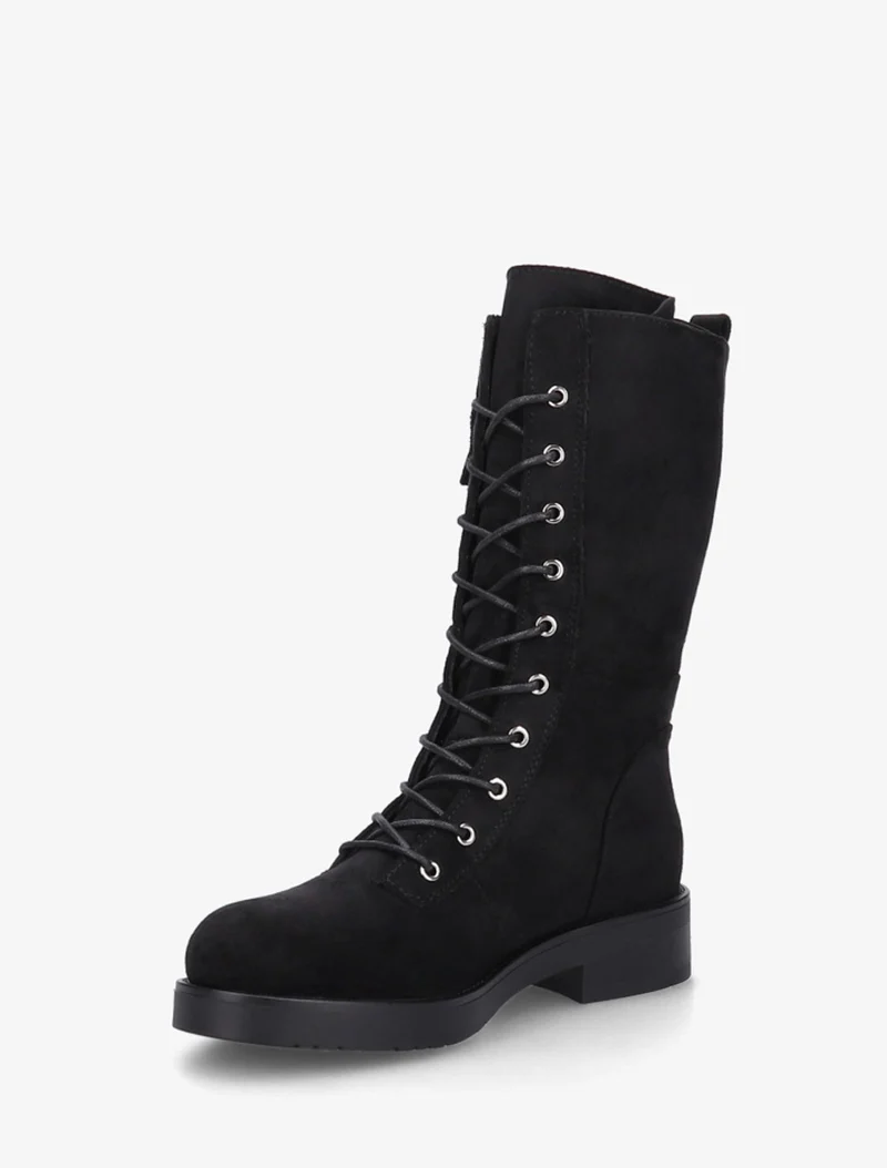 Bottines montantes à lacets et poches décoratives - Noir