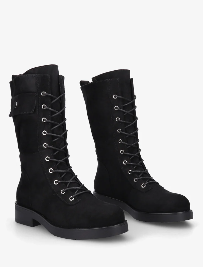 Bottines montantes à lacets et poches décoratives - Noir