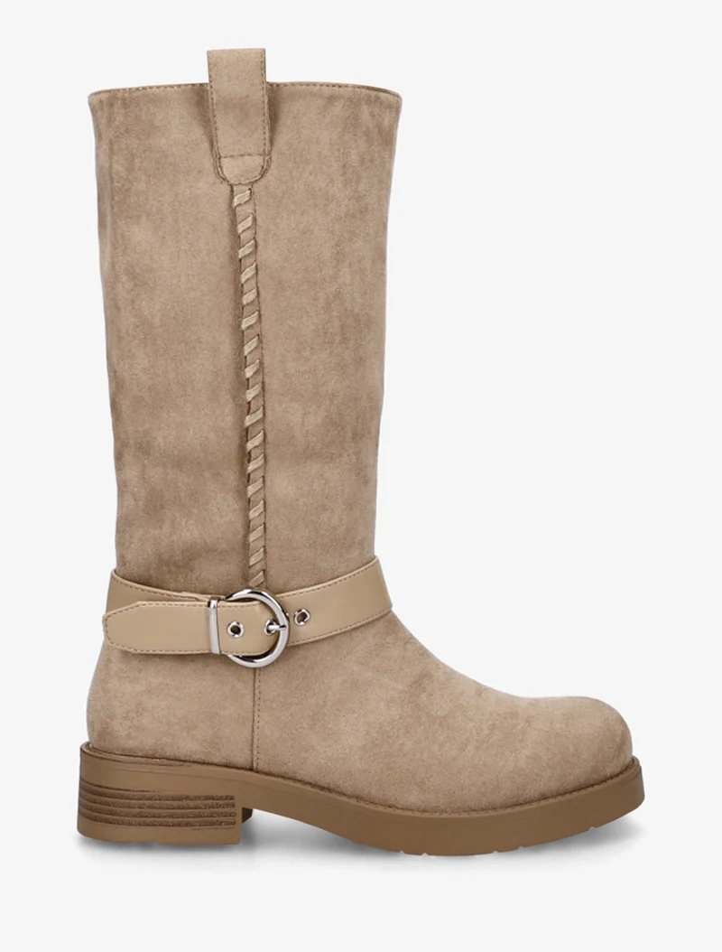 Bottes en suédine sanglées - Beige