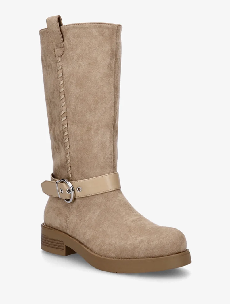 Bottes en suédine sanglées - Beige