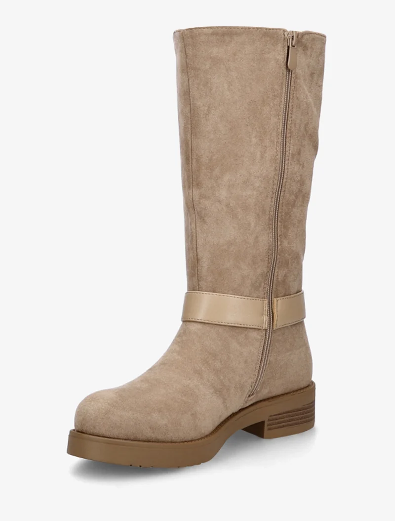 Bottes en suédine sanglées - Beige