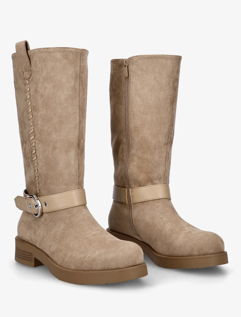 Bottes en suédine sanglées - Beige