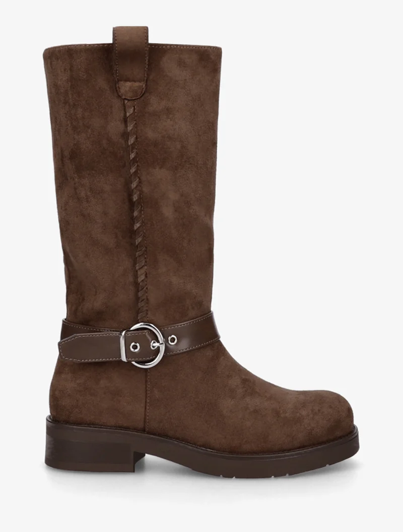 Bottes en suédine sanglées - Marron