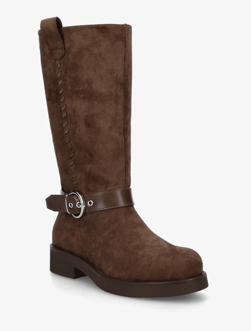 Bottes en suédine sanglées - Marron