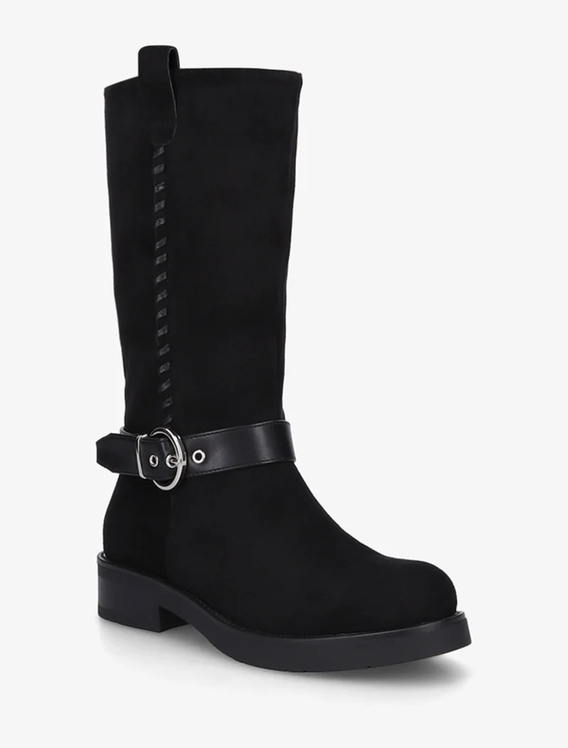 Bottes en suédine sanglées - Noir