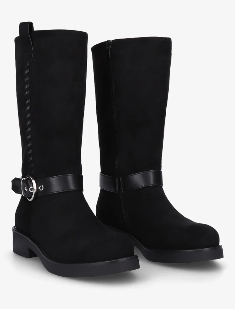 Bottes en suédine sanglées - Noir