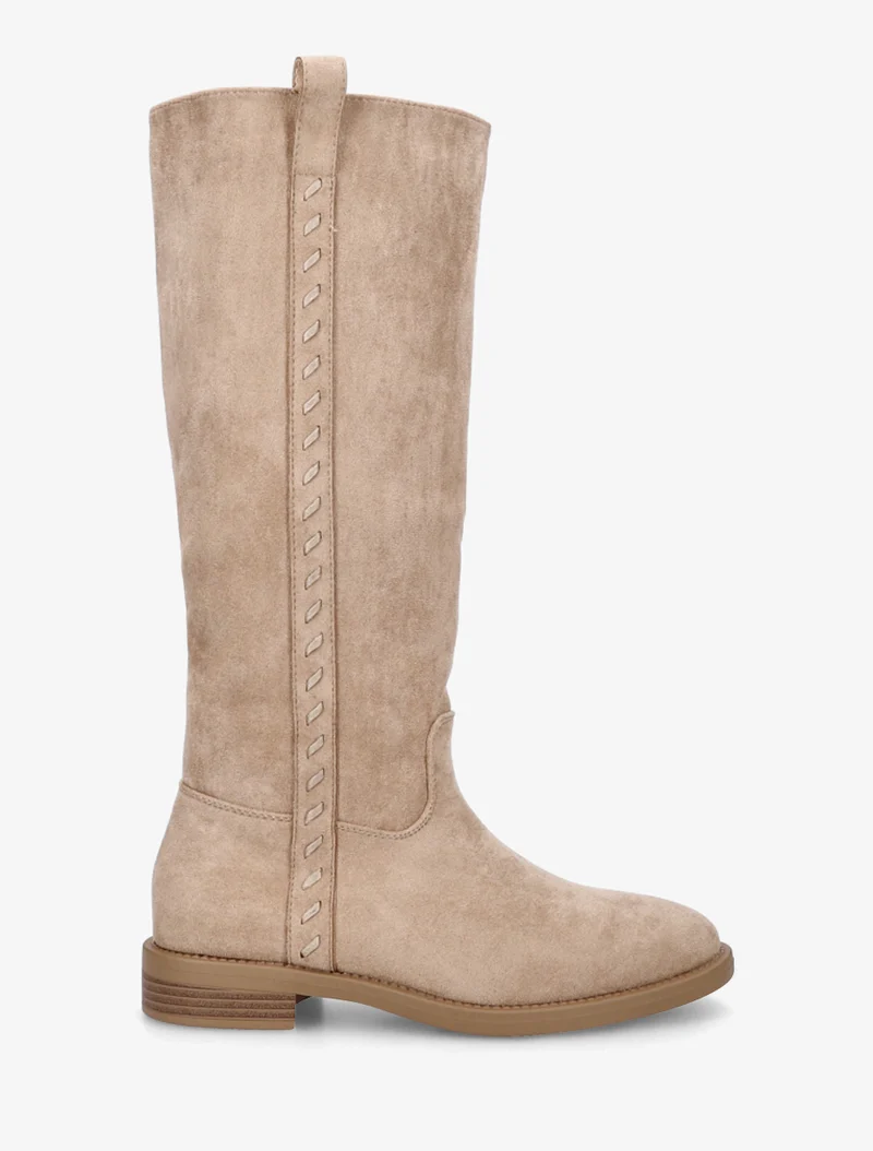 Bottes en suédine à coutures décoratives - Taupe