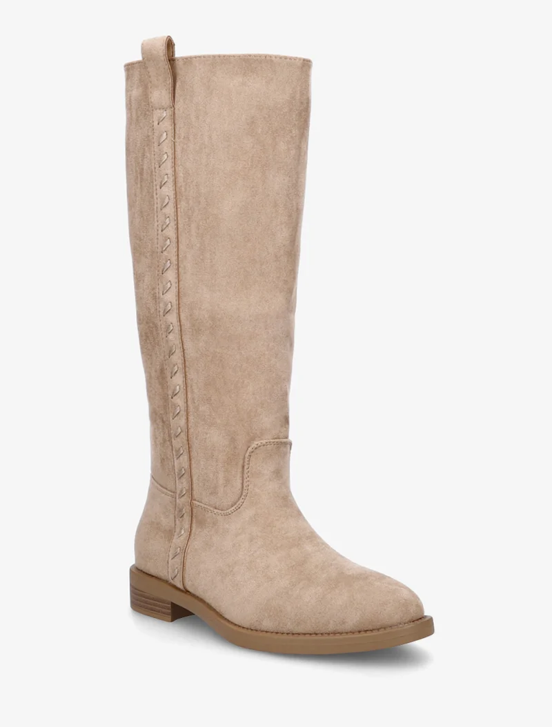 Bottes en suédine à coutures décoratives - Taupe