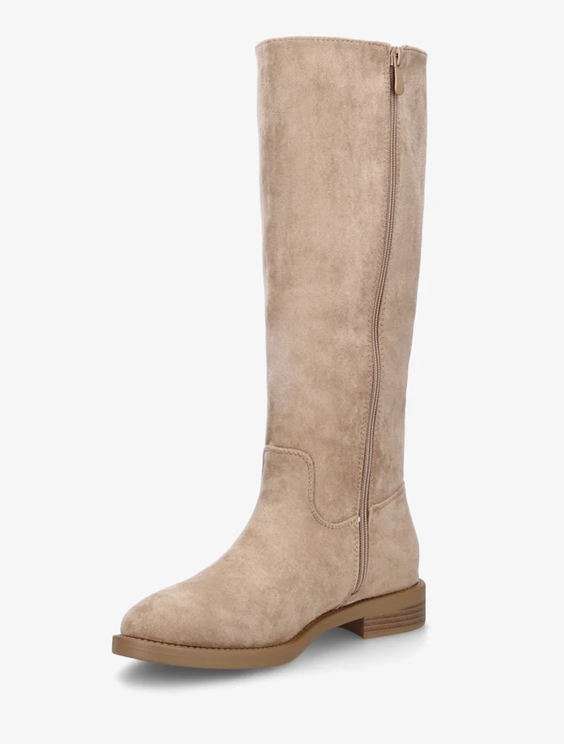 Bottes en suédine à coutures décoratives - Taupe