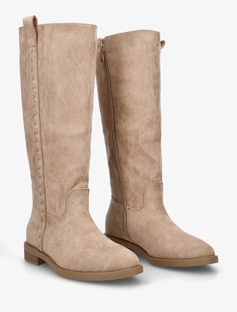 Bottes en suédine à coutures décoratives - Taupe