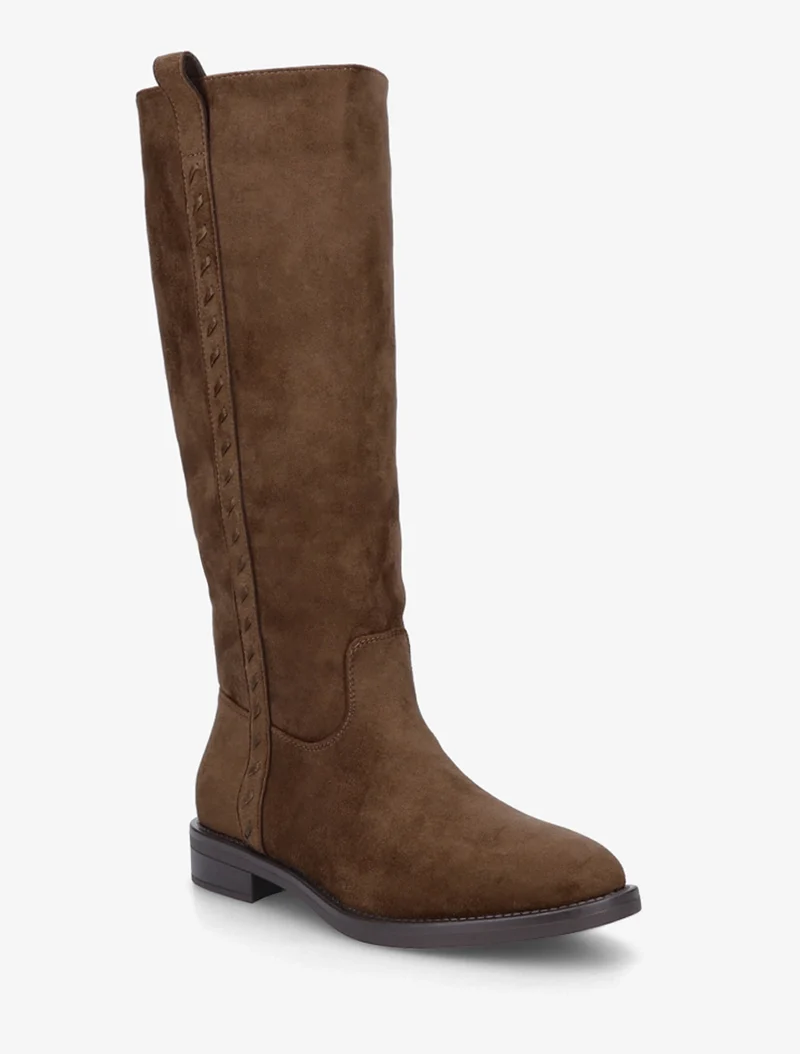 Bottes en suédine à coutures décoratives - Marron