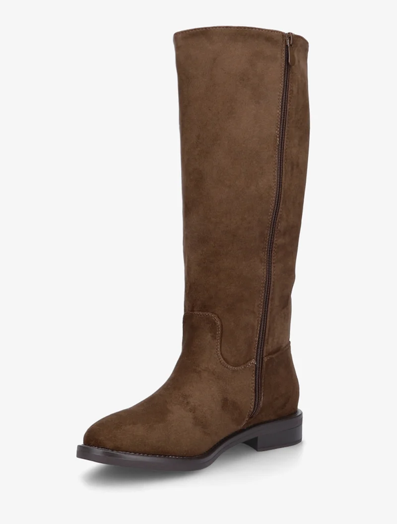 Bottes en suédine à coutures décoratives - Marron