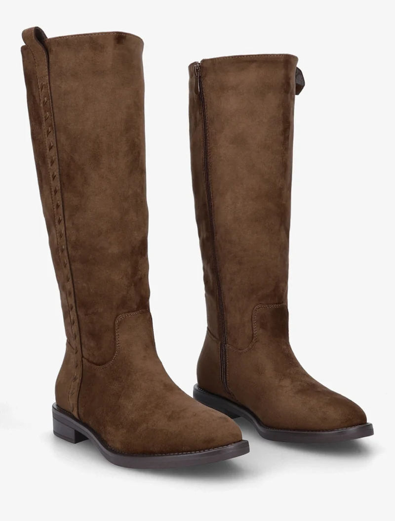 Bottes en suédine à coutures décoratives - Marron