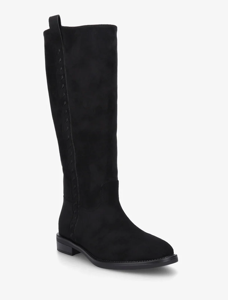 Bottes en suédine à coutures décoratives - Noir