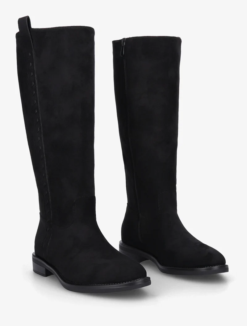 Bottes en suédine à coutures décoratives - Noir