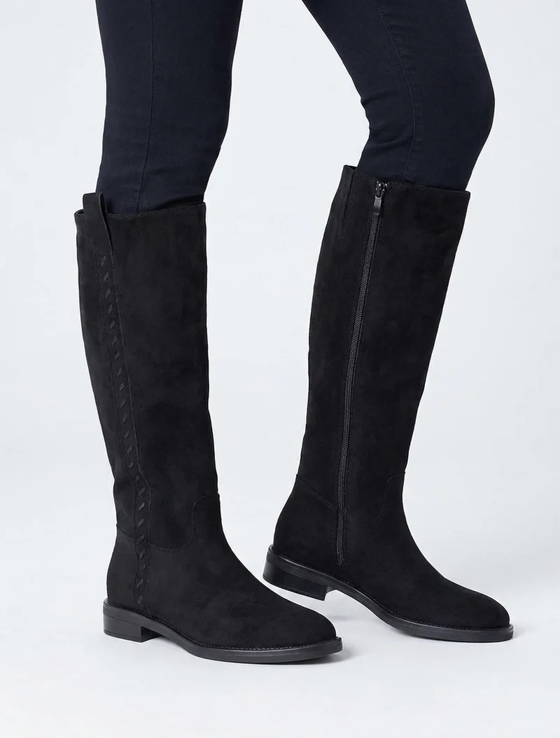 Bottes en suédine à coutures décoratives - Noir
