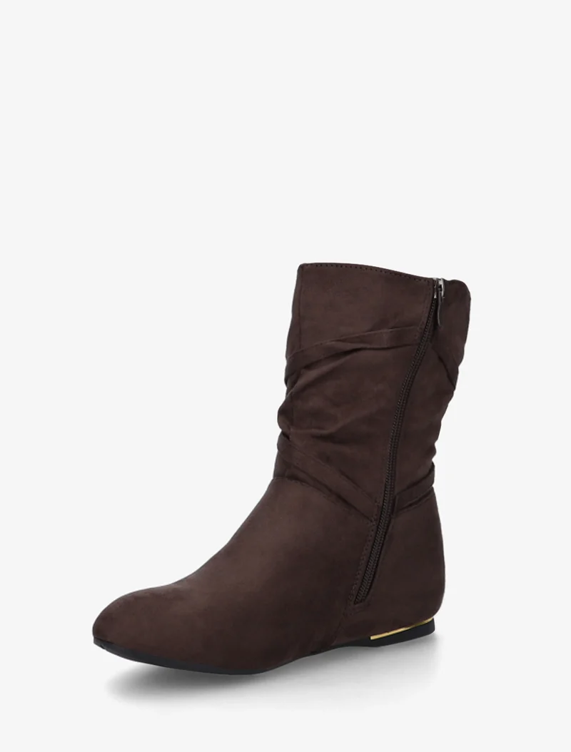 Bottines montantes en suédine à pompons - Marron