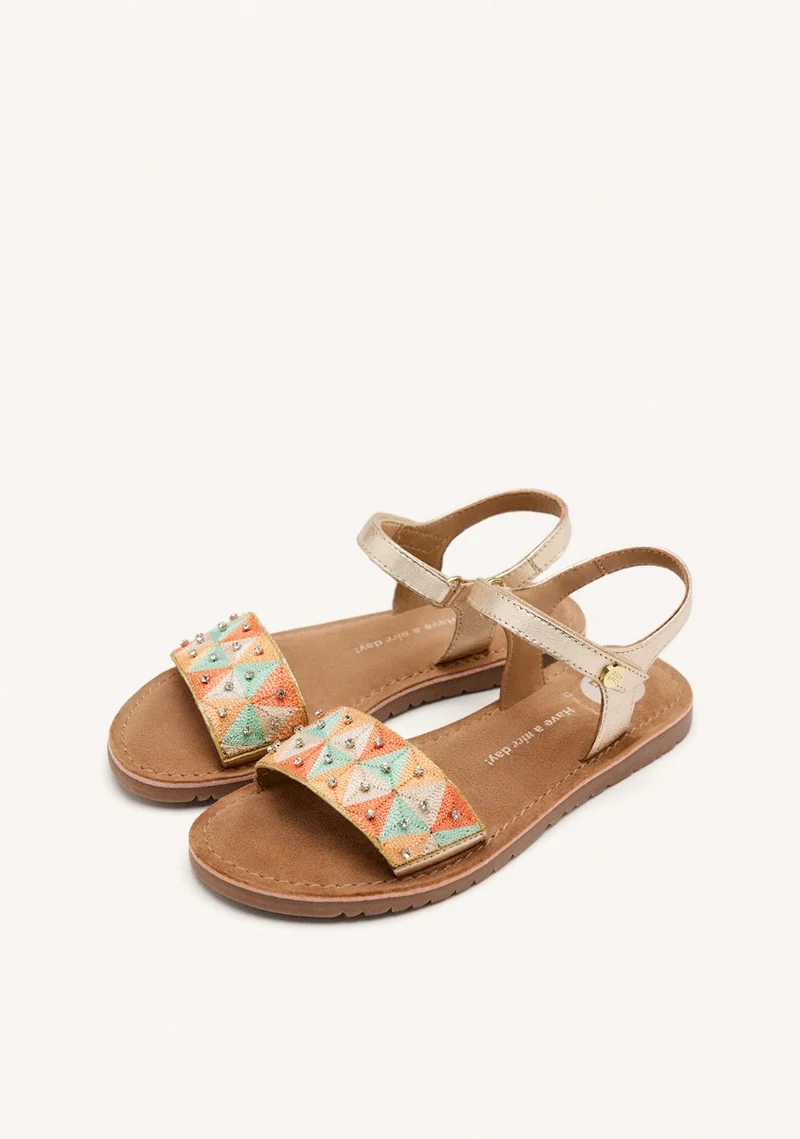 METALLIC LEATHER EMBROIDERED SANDALS MONTROSE