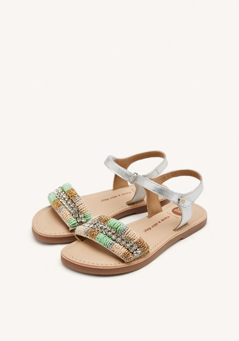 METALLIC LEATHER BEADED SANDALS COUDERAY