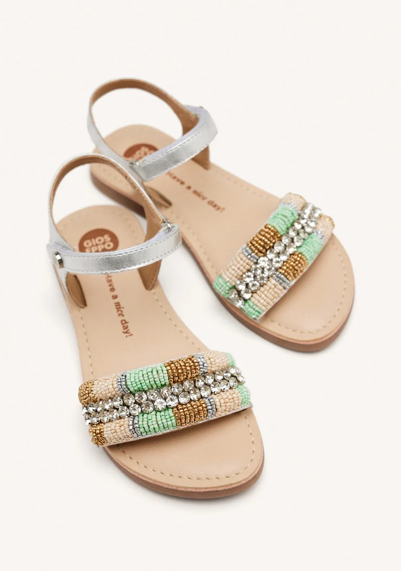 METALLIC LEATHER BEADED SANDALS COUDERAY