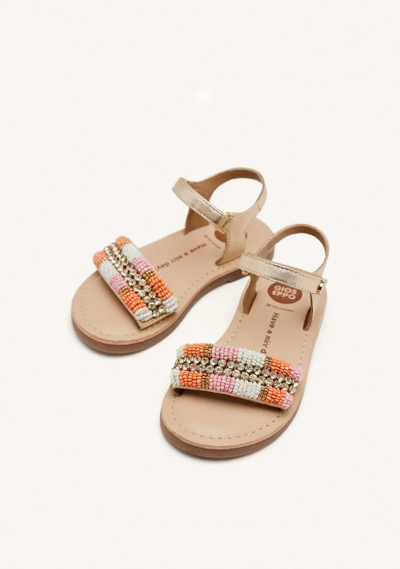 METALLIC LEATHER BEADED SANDALS BURNETT