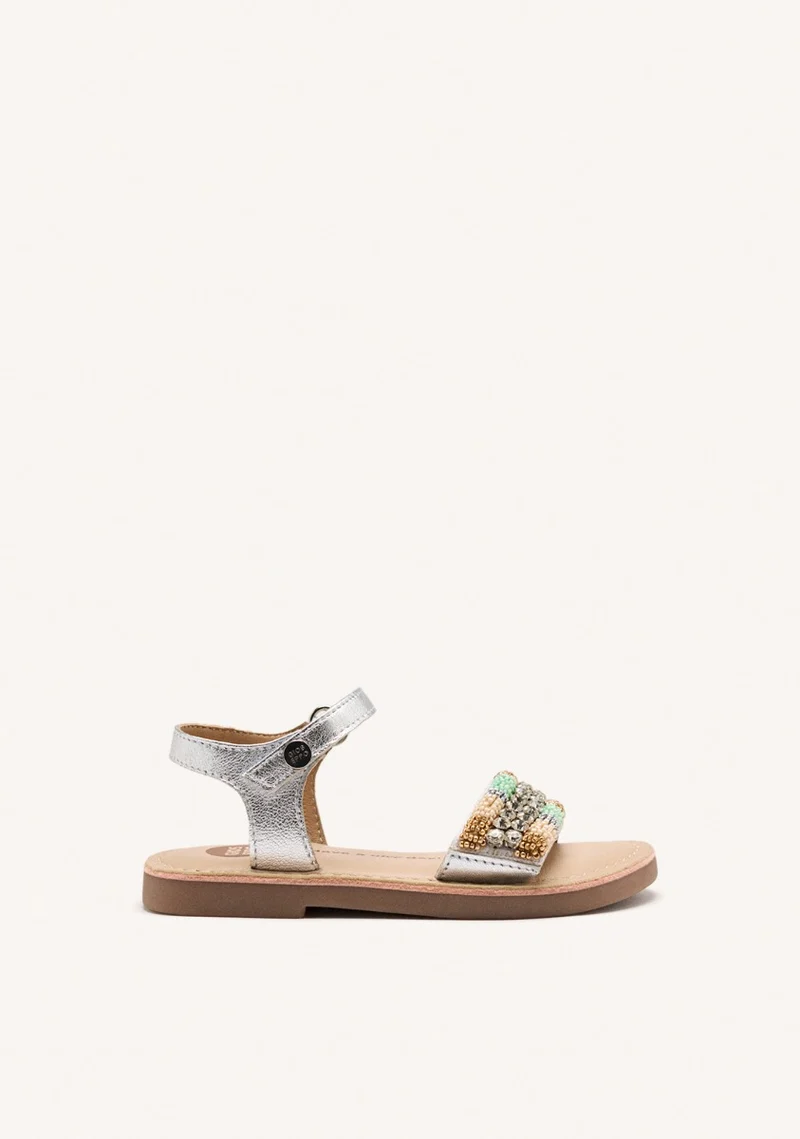 METALLIC LEATHER BEADED SANDALS BURNETT