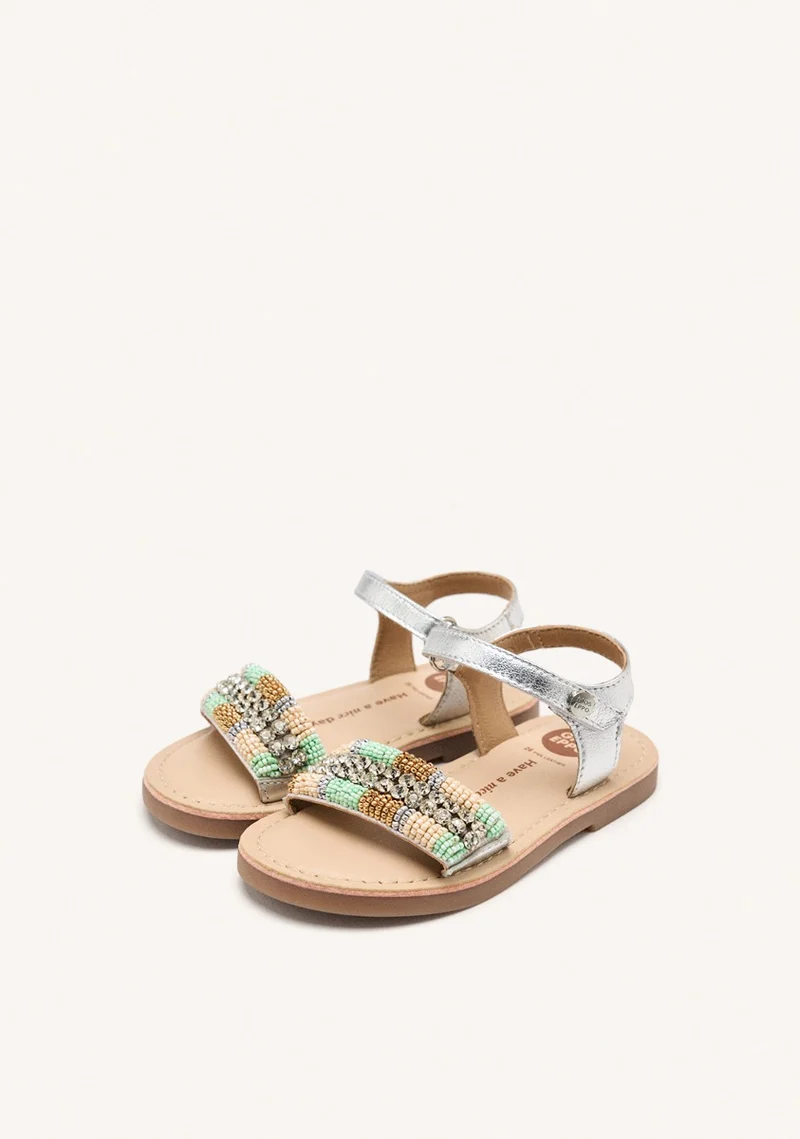 METALLIC LEATHER BEADED SANDALS BURNETT