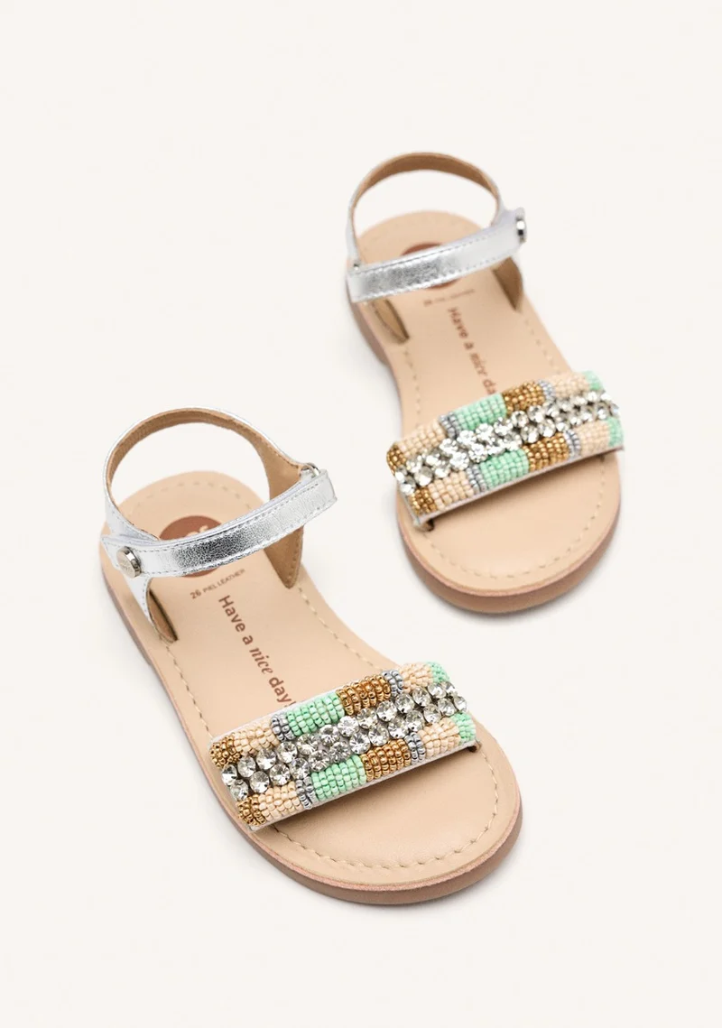 METALLIC LEATHER BEADED SANDALS BURNETT
