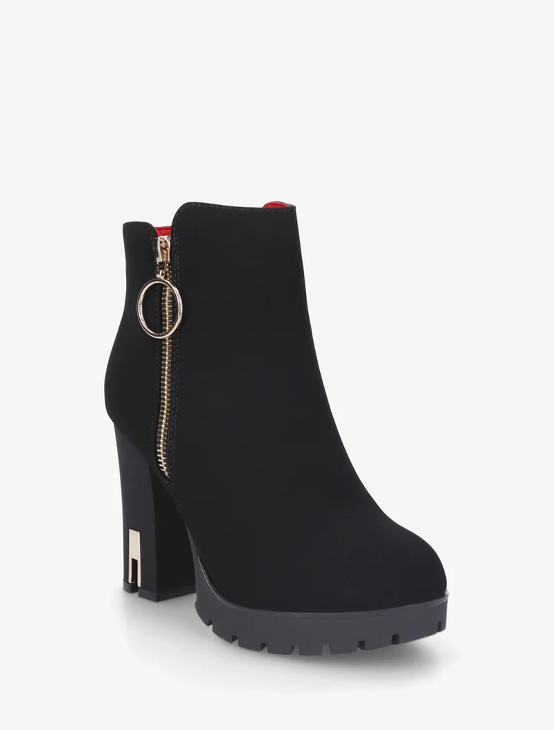 Bottines à talon et zip - Noir