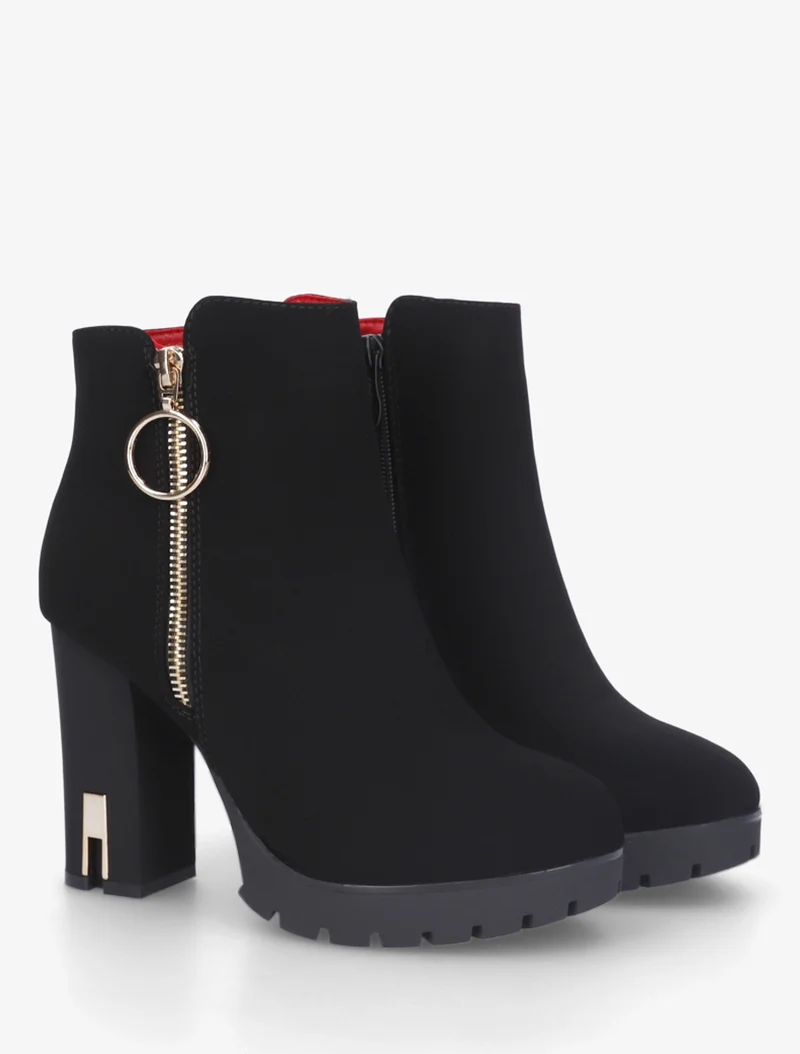 Bottines à talon et zip - Noir