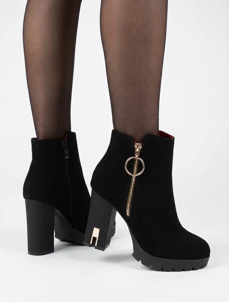 Bottines à talon et zip - Noir
