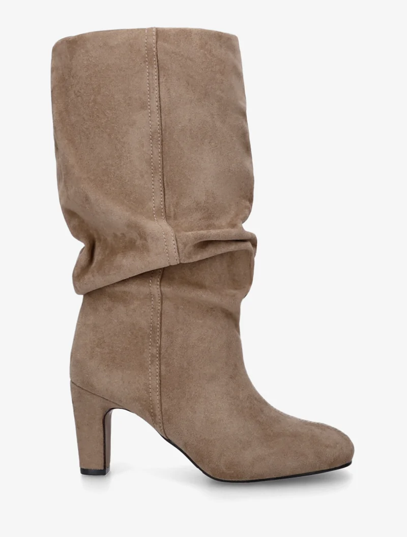 Bottes en suédine froncées à bouts ronds - Taupe