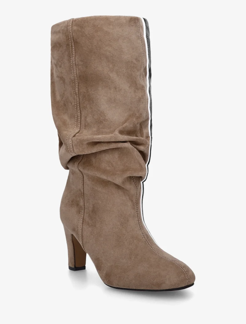 Bottes en suédine froncées à bouts ronds - Taupe