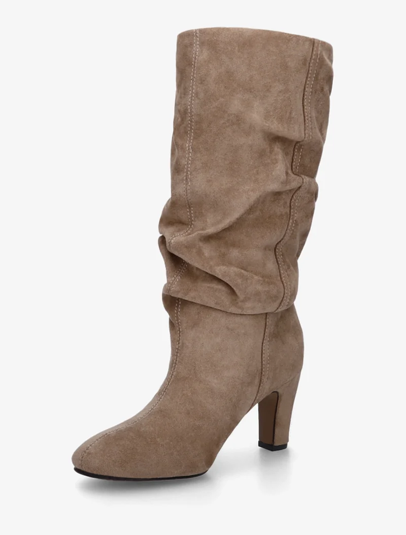 Bottes en suédine froncées à bouts ronds - Taupe