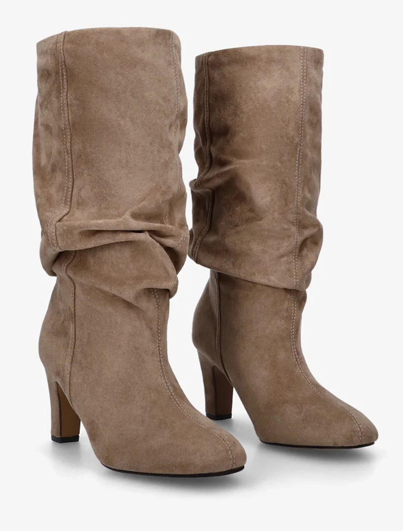 Bottes en suédine froncées à bouts ronds - Taupe