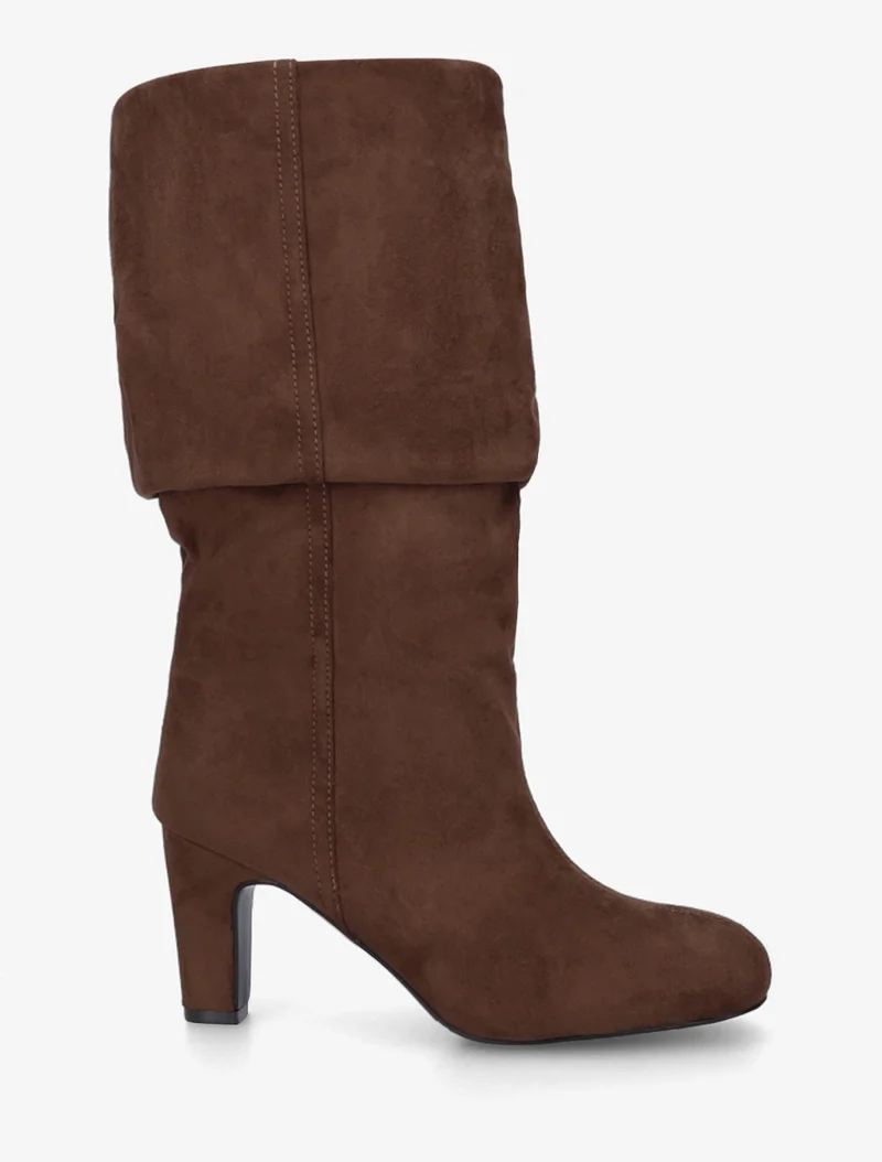 Bottes en suédine froncées à bouts ronds - Camel