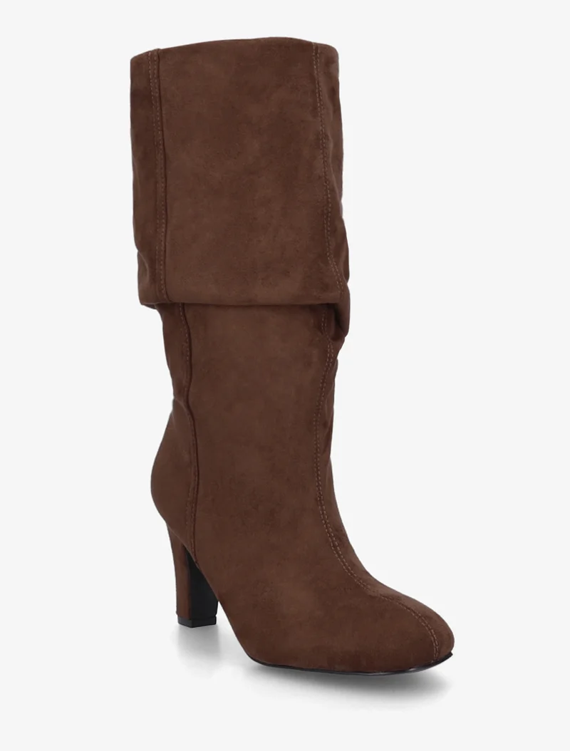 Bottes en suédine froncées à bouts ronds - Camel