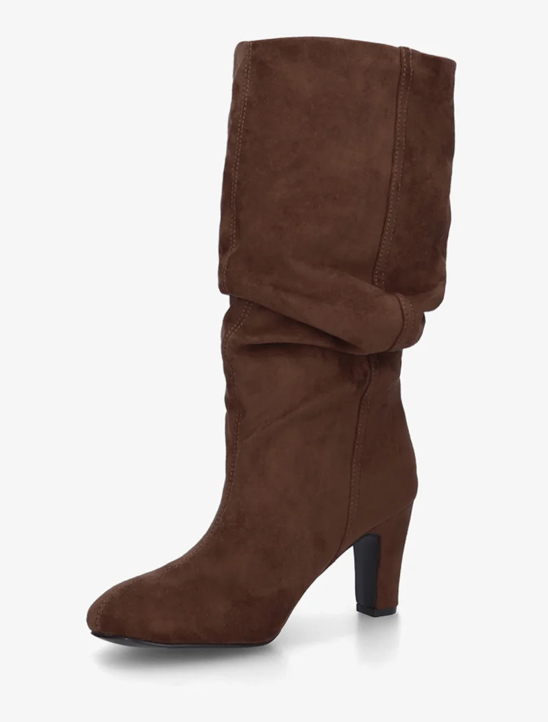 Bottes en suédine froncées à bouts ronds - Camel